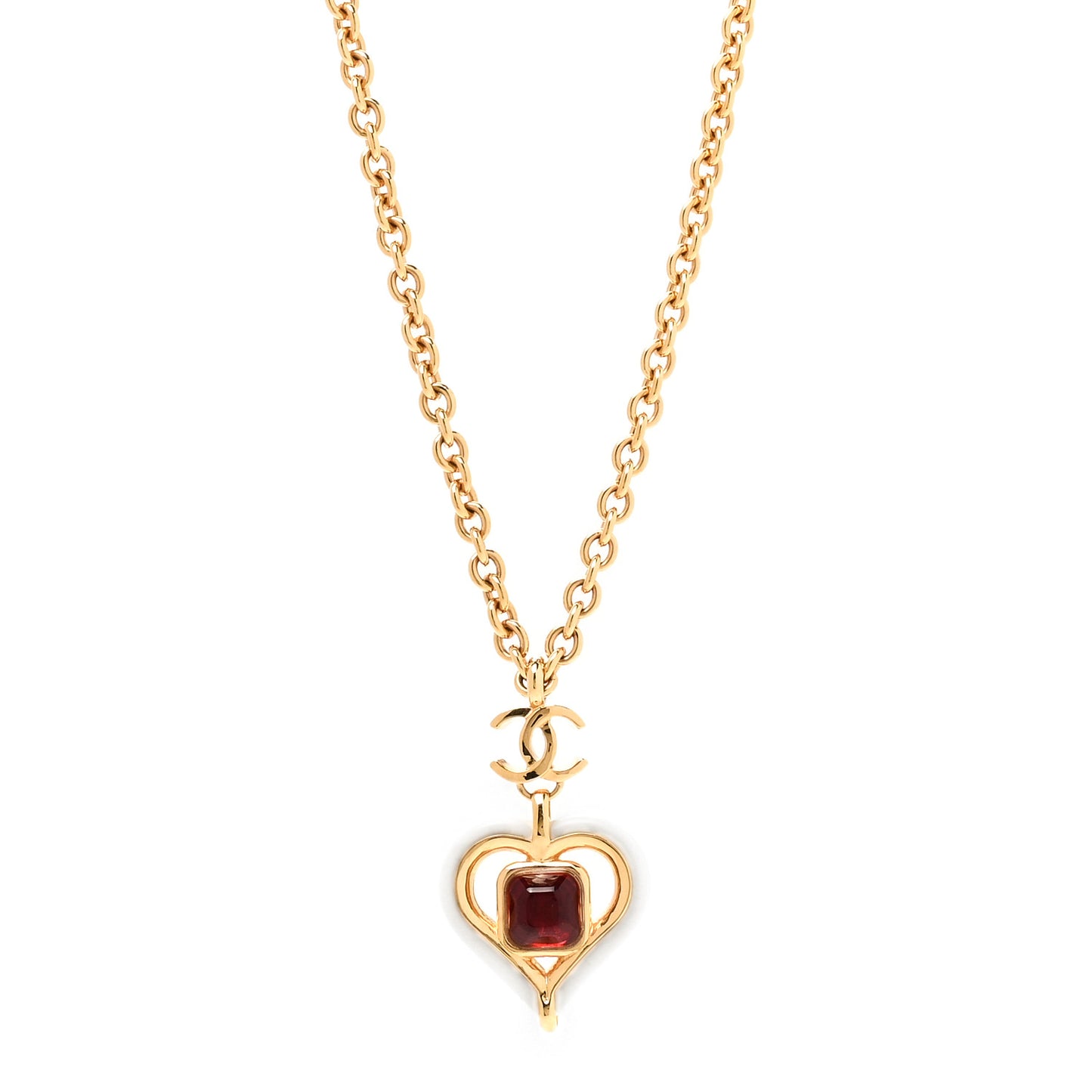 Resin Crystal Heart CC Pendant Necklace Red White Gold