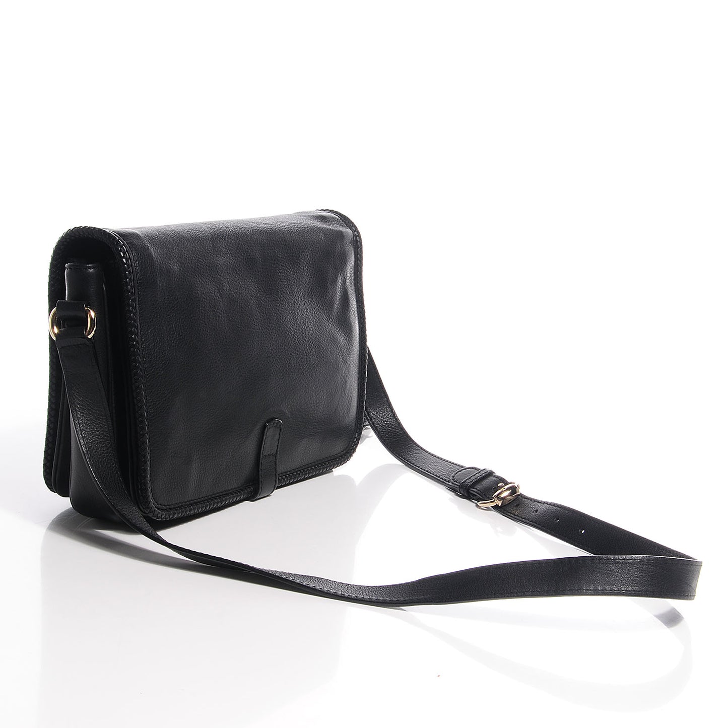 Grained Calfskin Medium Marrakech Flap Messenger Bag Black