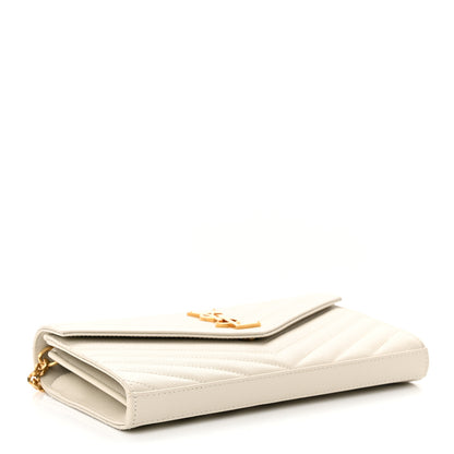Saint Laurent Grain De Poudre Matelasse Chevron Monogram Chain Wallet Crema Soft 4 of 10
