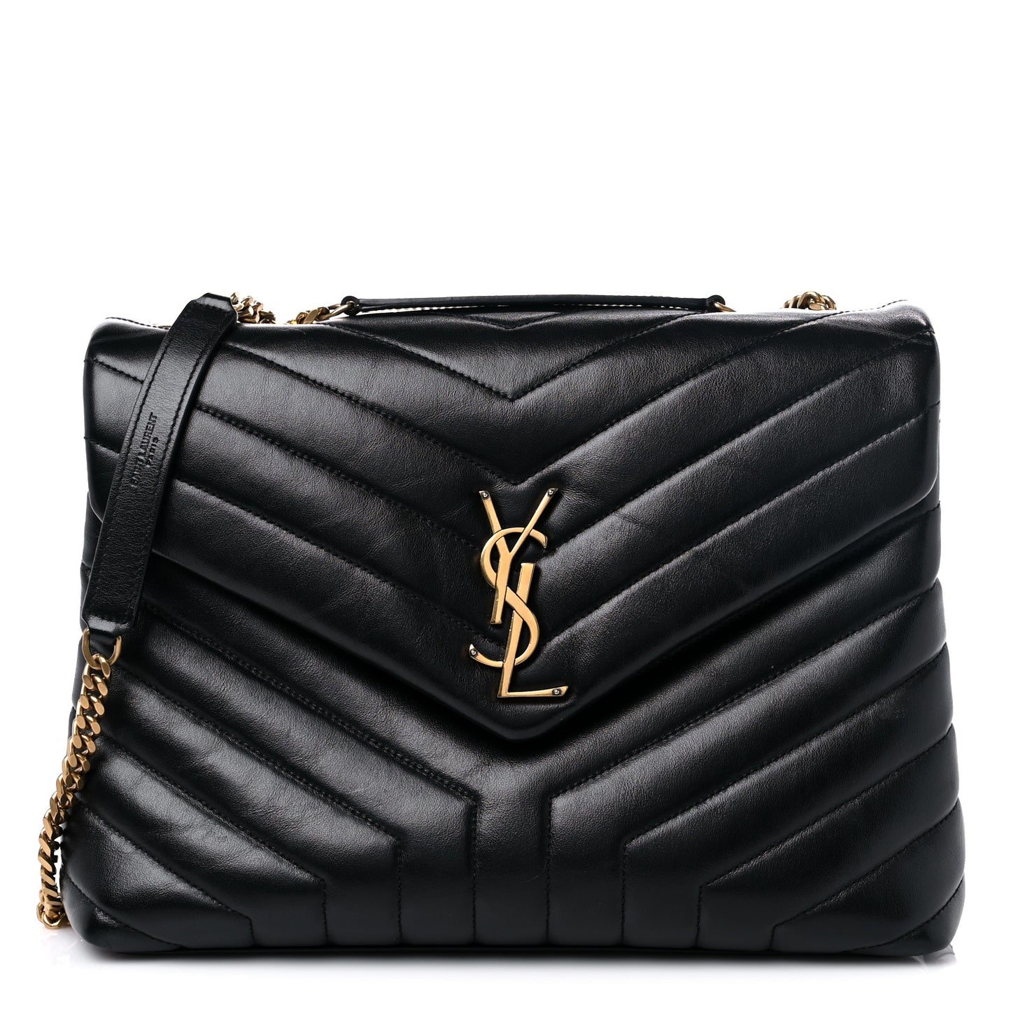 Calfskin Y Quilted Monogram Medium Loulou Chain Satchel Black