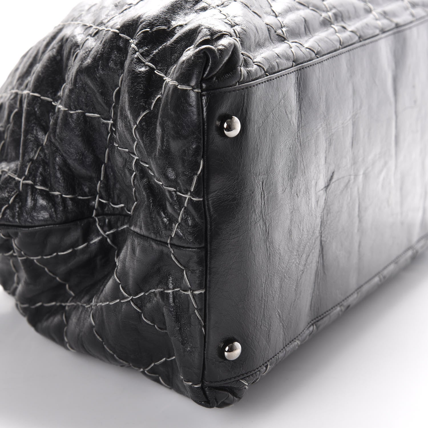 Chanel Glazed Goatskin Double Contrast Stitch Tote Black 6 of 13