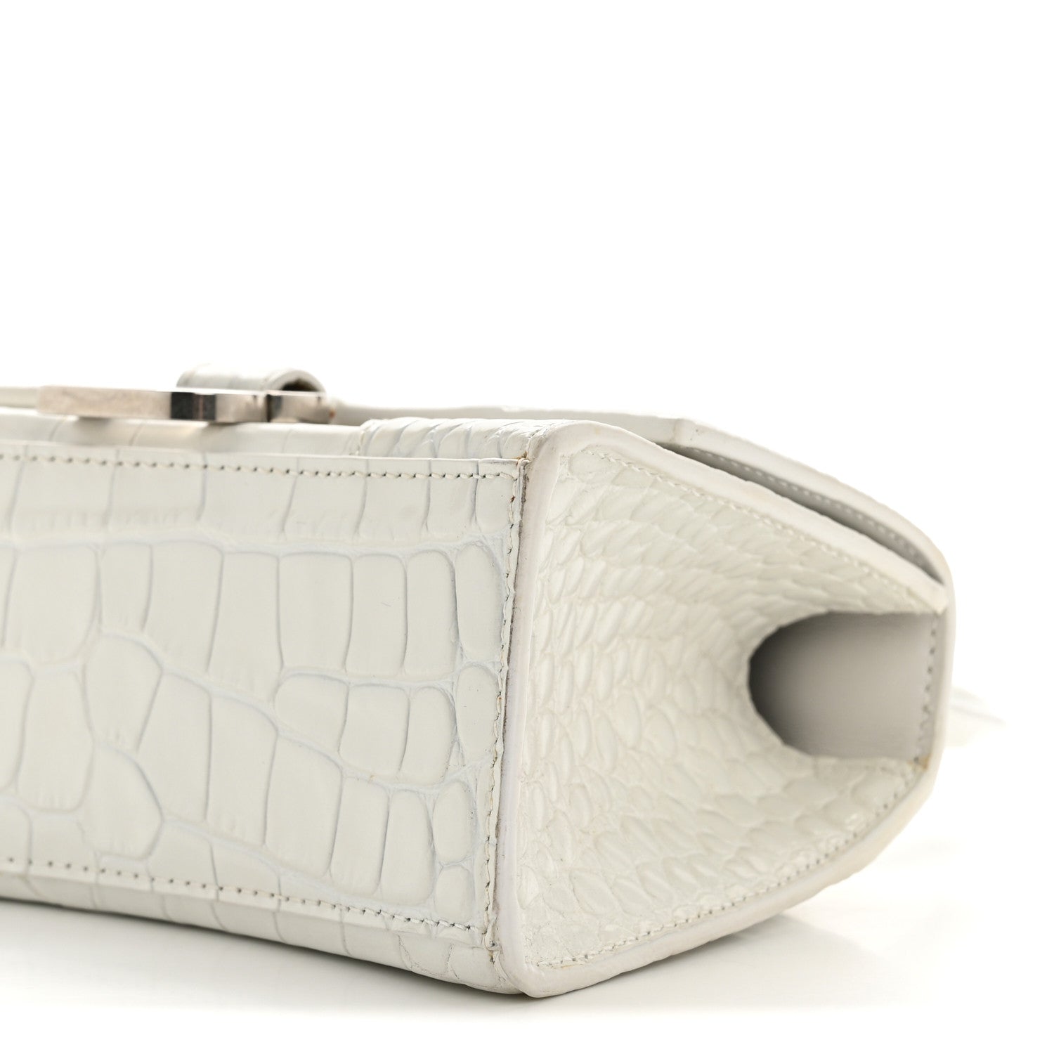 Balenciaga Shiny Calfskin Crocodile Embossed Hourglass Top Handle Bag XS White 10 of 13