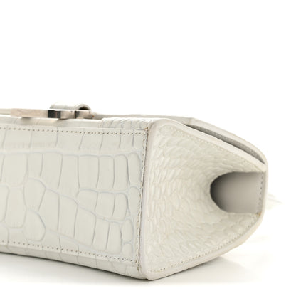 Balenciaga Shiny Calfskin Crocodile Embossed Hourglass Top Handle Bag XS White 10 of 13