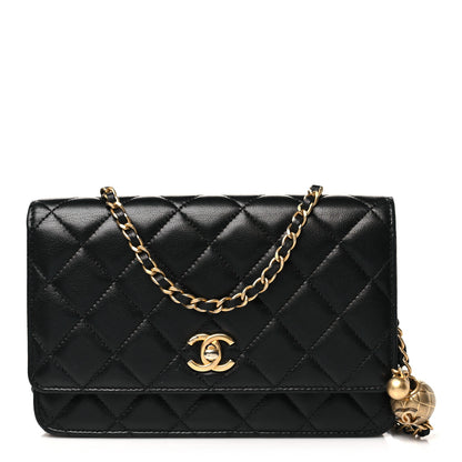 Chanel Lambskin Quilted CC Pearl Crush Wallet on Chain WOC Black 1 of 12