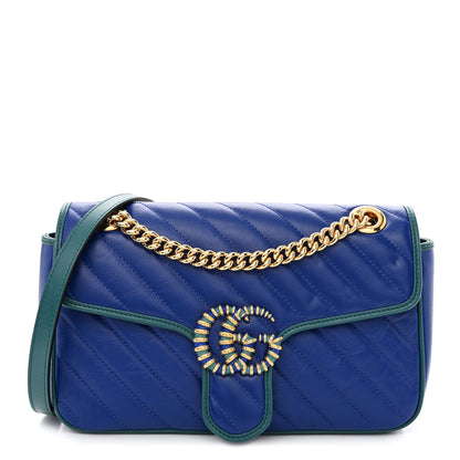 Gucci Azalea Calfskin Enamel Matelasse Diagonal Small Torchon GG Marmont Shoulder Bag Imperial Blue Pavone 1 of 10