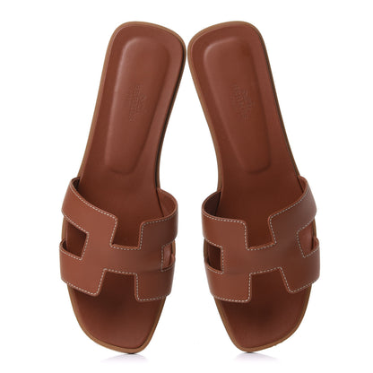 Hermes Box Calfskin Oran Sandals 40 Gold 5 of 10
