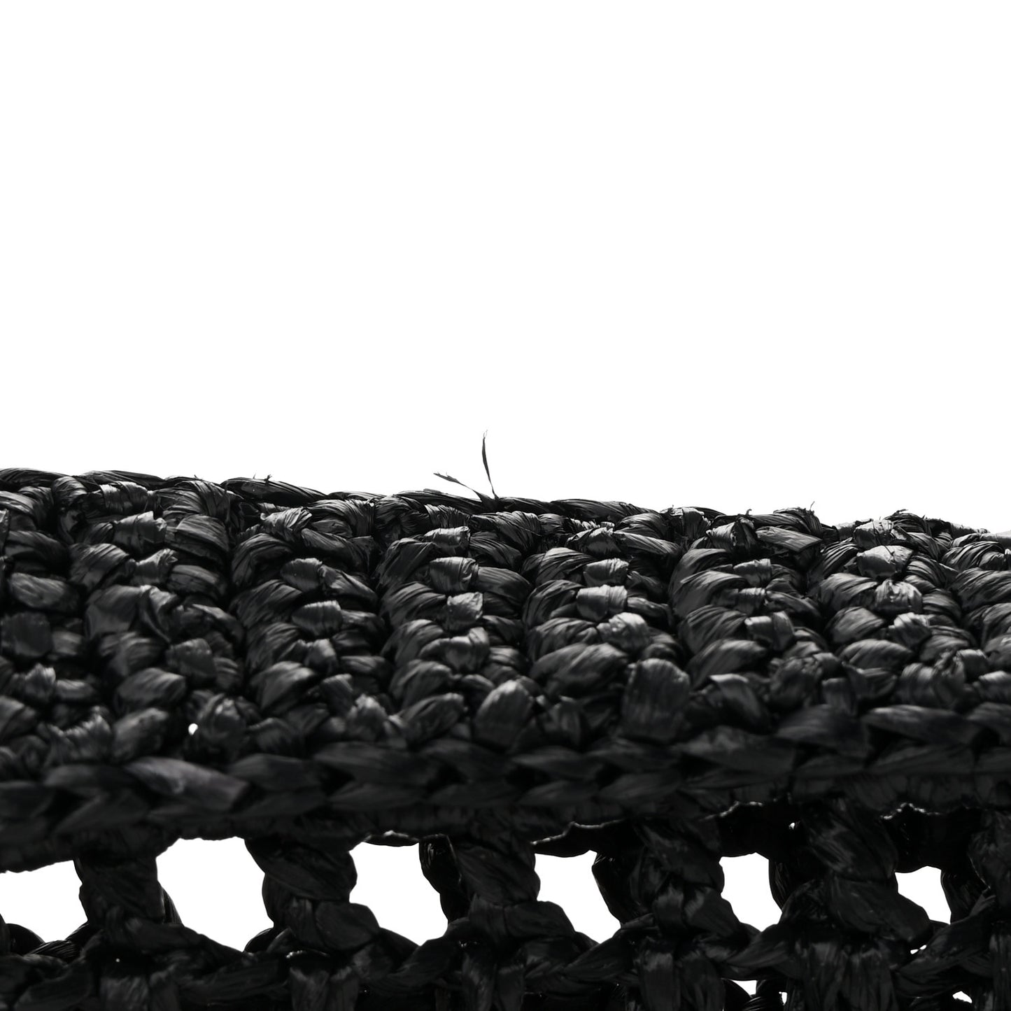 Yarn Raffia Effect Crochet Logo Embroidered Tote Bag Black