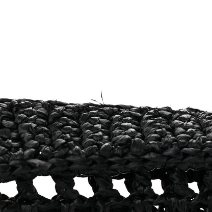 Prada Yarn Raffia Effect Crochet Logo Embroidered Tote Bag Black 10 of 11