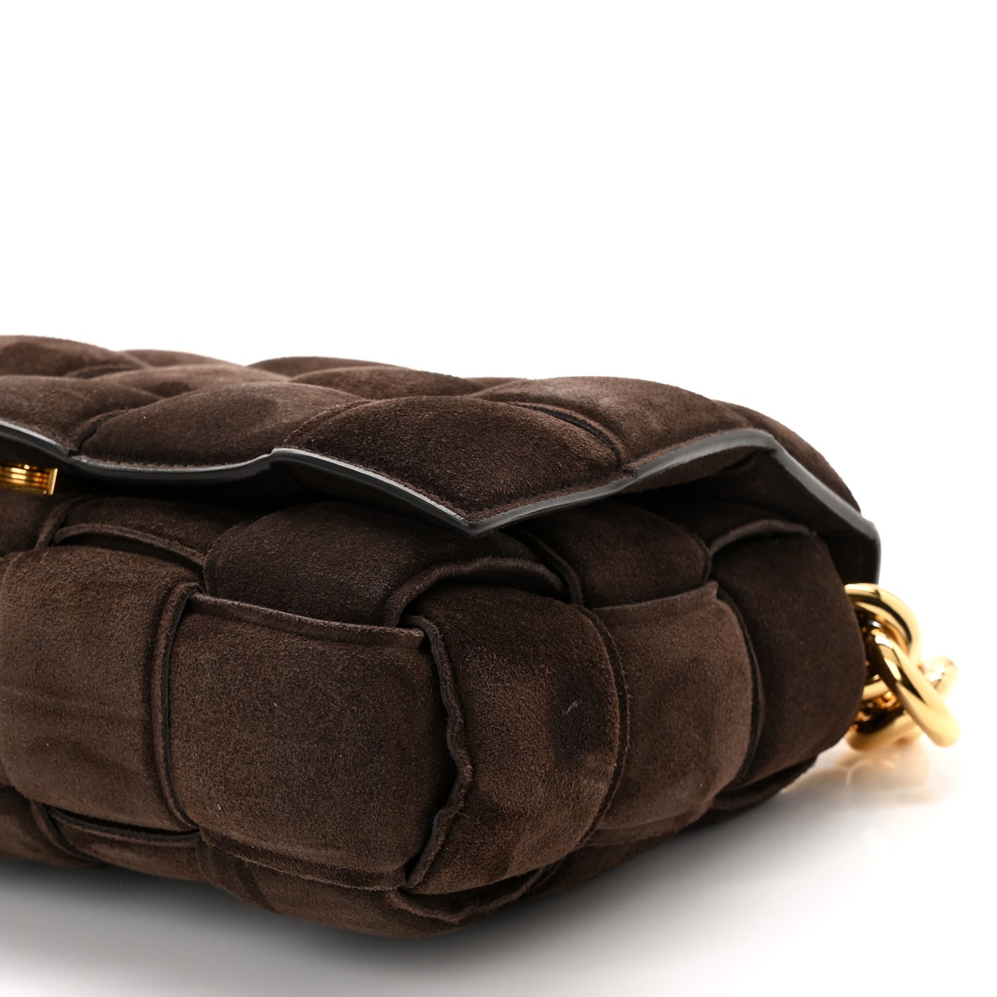 Suede Maxi Intrecciato Padded Chain Cassette Crossbody Bag Fondant