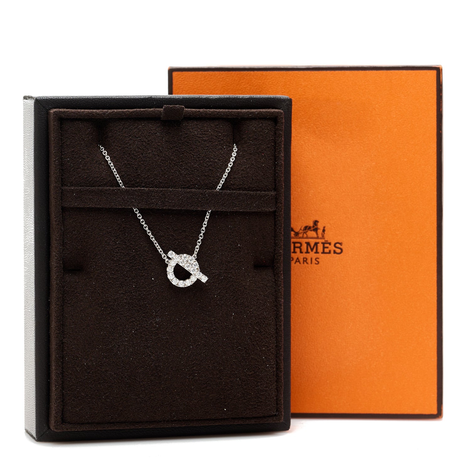 Hermes 18K White Gold Diamond Finesse Pendant Necklace 10 of 12