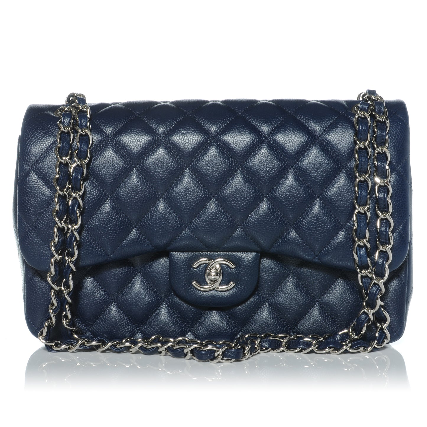 Caviar Jumbo Double Flap Navy Blue