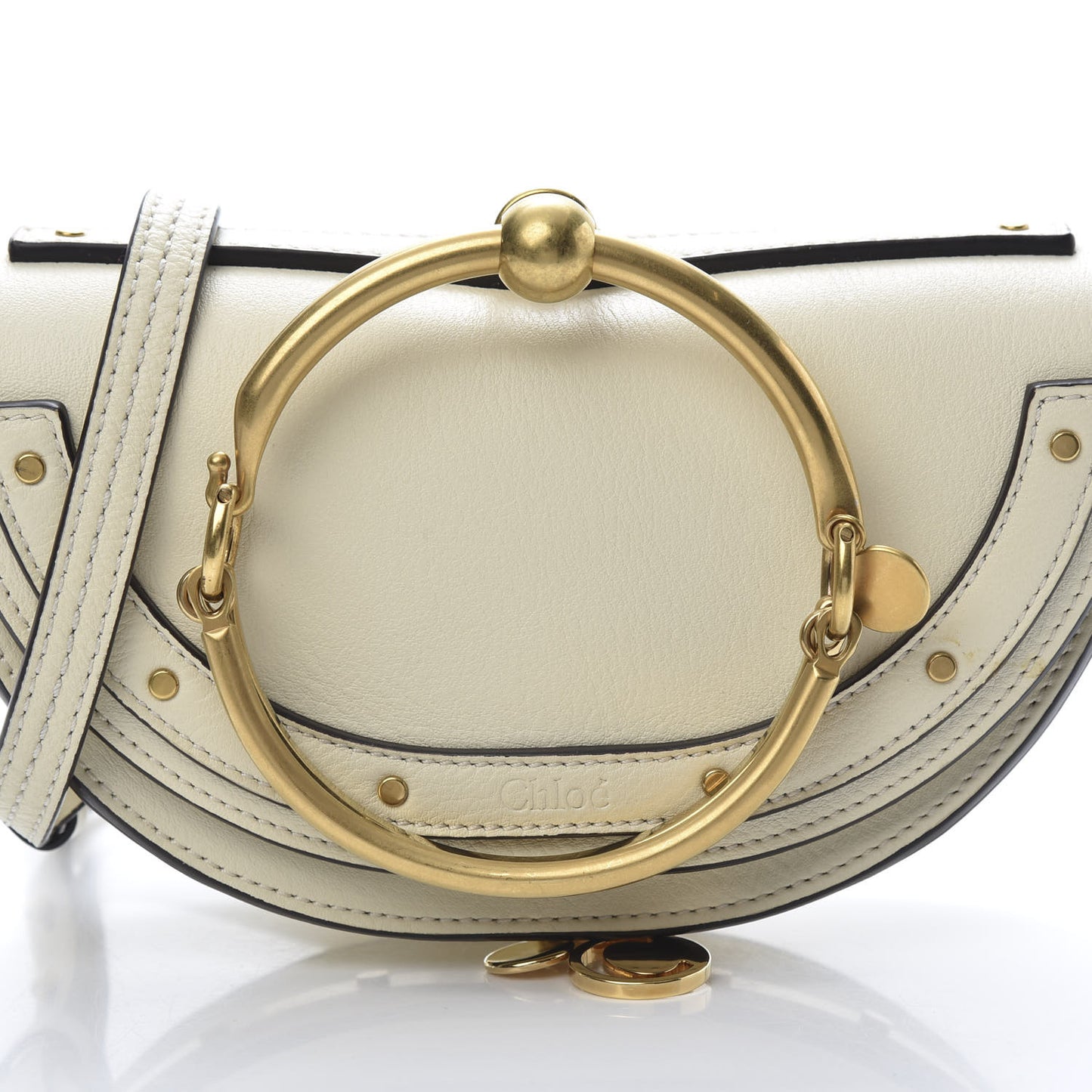 Calfskin Small Nile Bracelet Minaudiere Bag Off White