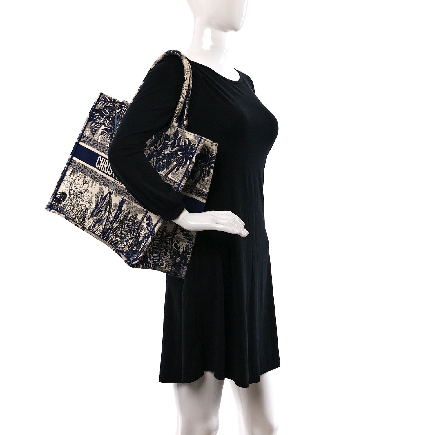 Christian Dior Canvas Embroidered Large Palm Tree Toile De Jouy Book Tote Blue 2 of 10