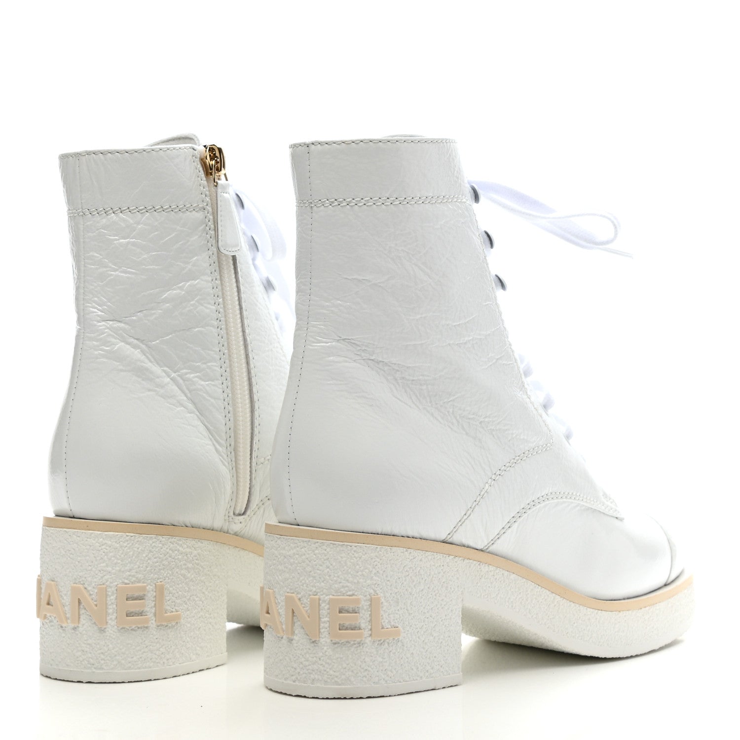 Chanel Shiny Crumpled Lambskin Lace Up Combat Boots 35.5 White 4 of 7