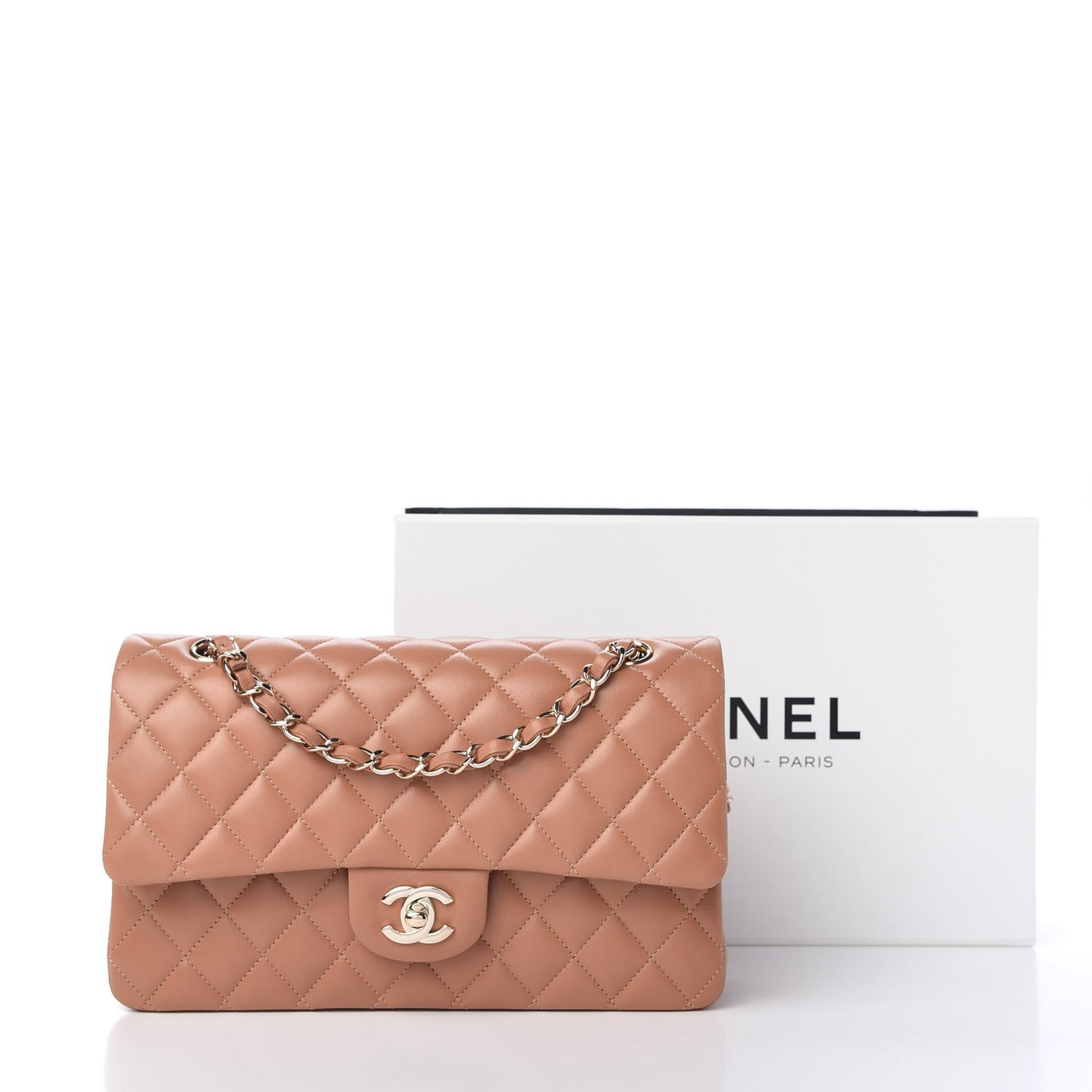 Lambskin Quilted Medium Double Flap Brown
