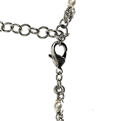 Chanel Pearl Crystal Strand CC Long Necklace Silver 5 of 6