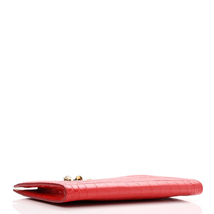 Alexander McQueen Calfskin Crocodile Embossed Knuckle Flat Clutch Red 4 of 9
