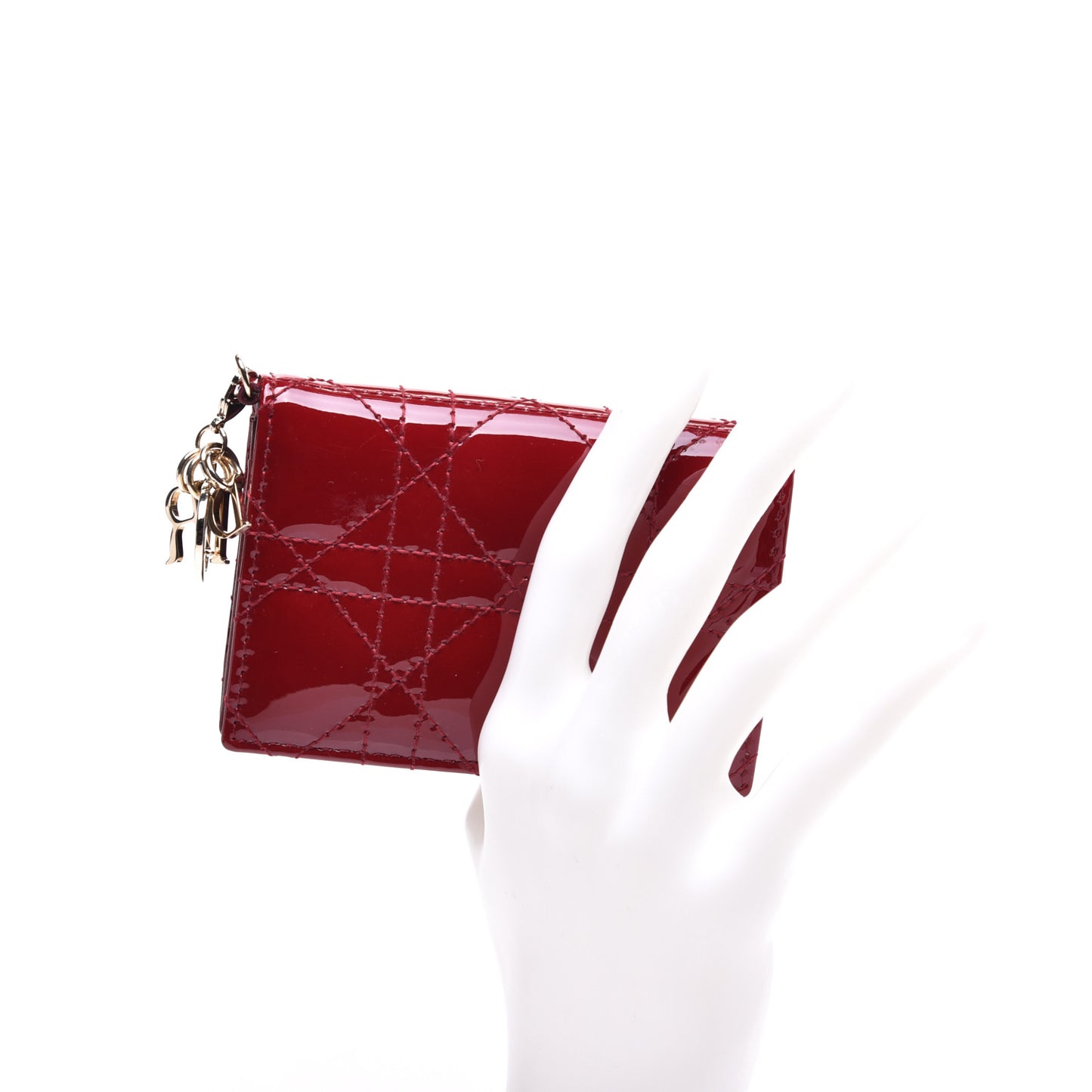 Patent Cannage Small Lady Dior Flap Card Holder Scarlet