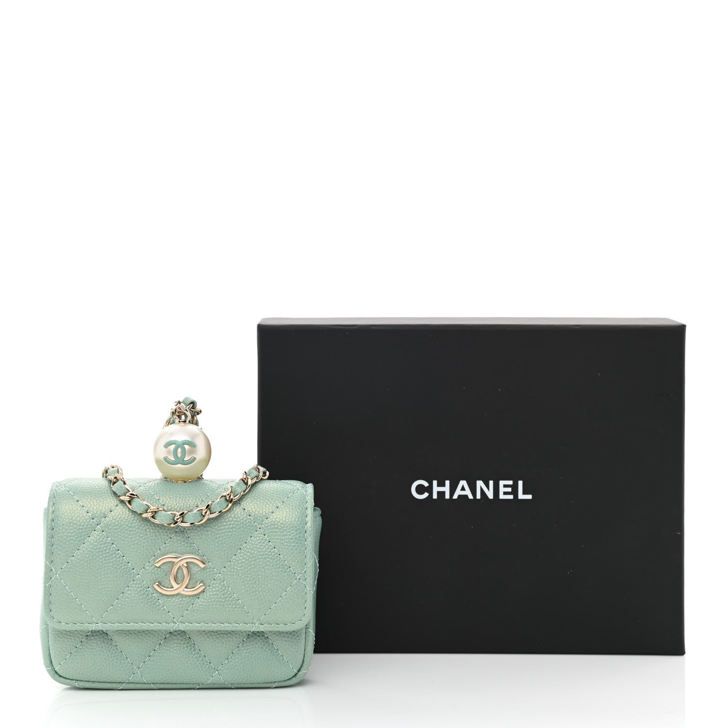 Chanel Iridescent Caviar Quilted Pearl Card Holder On Chain Green 12 of 12