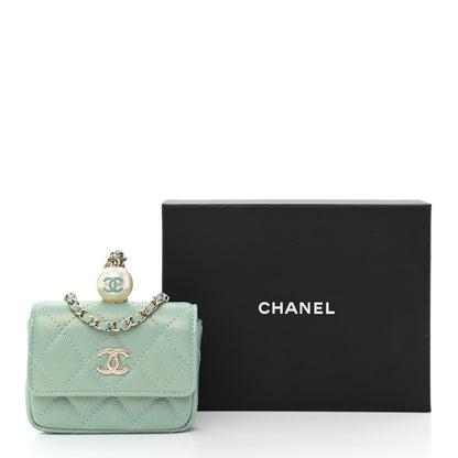 Chanel Iridescent Caviar Quilted Pearl Card Holder On Chain Green 12 of 12