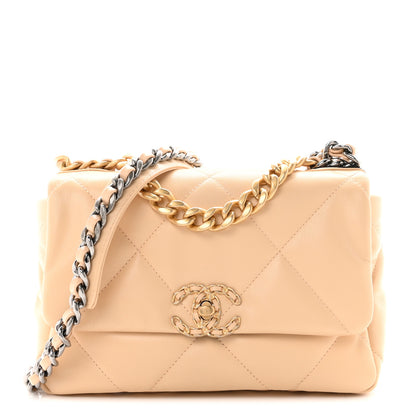 Chanel Shiny Goatskin Quilted Medium Chanel 19 Flap Beige 1 of 9