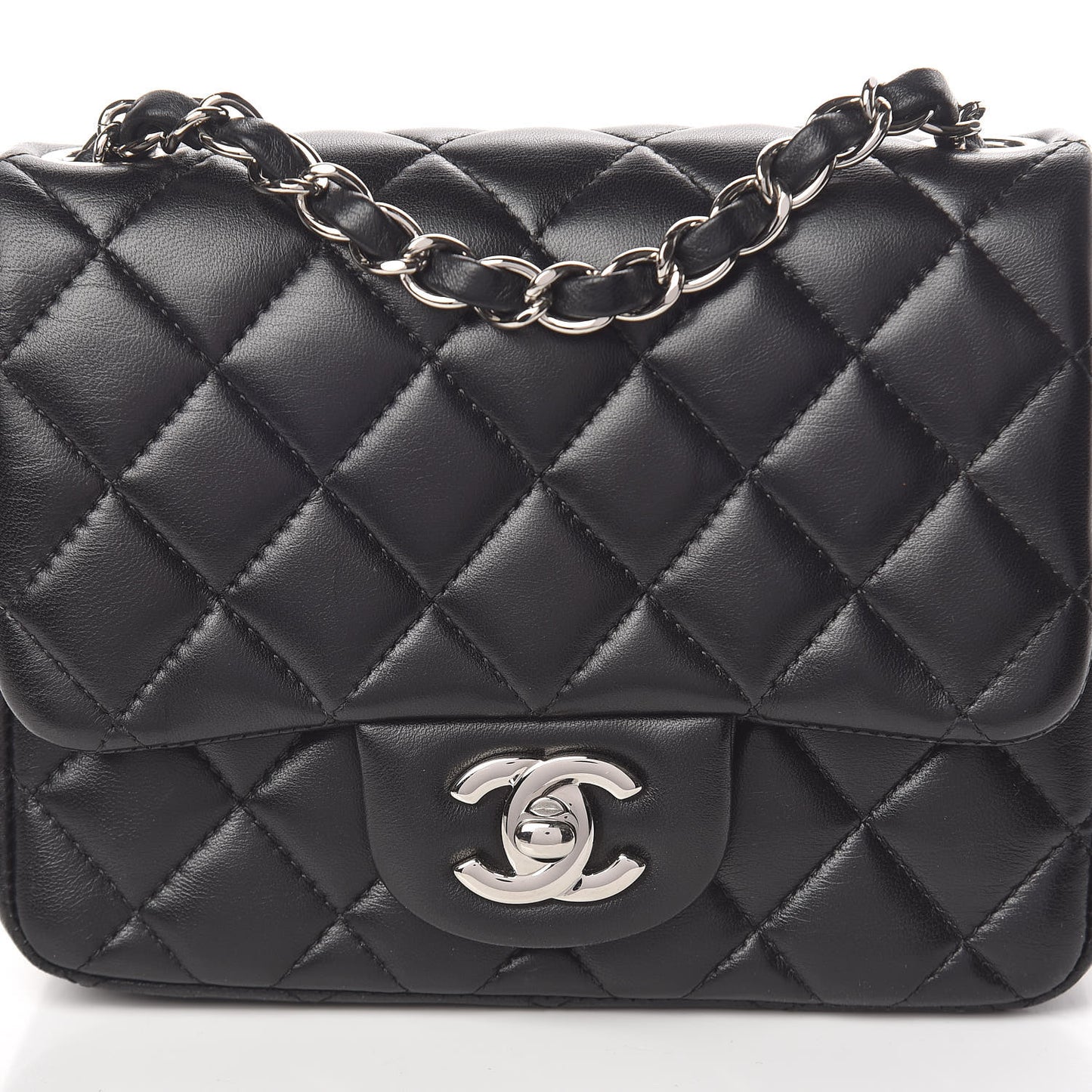 Lambskin Quilted Mini Square Flap Black