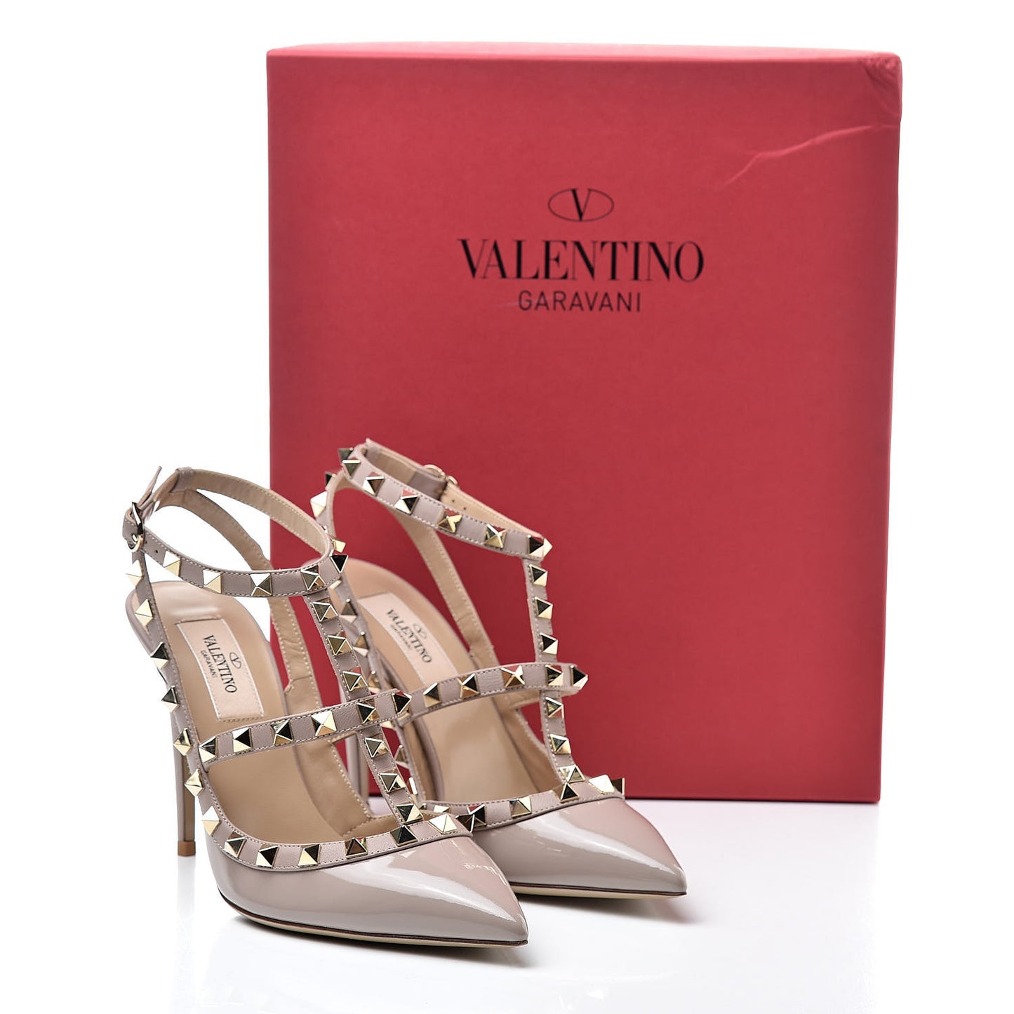 Patent Nappa Rockstud Ankle Strap 100mm Pumps 36.5 Poudre