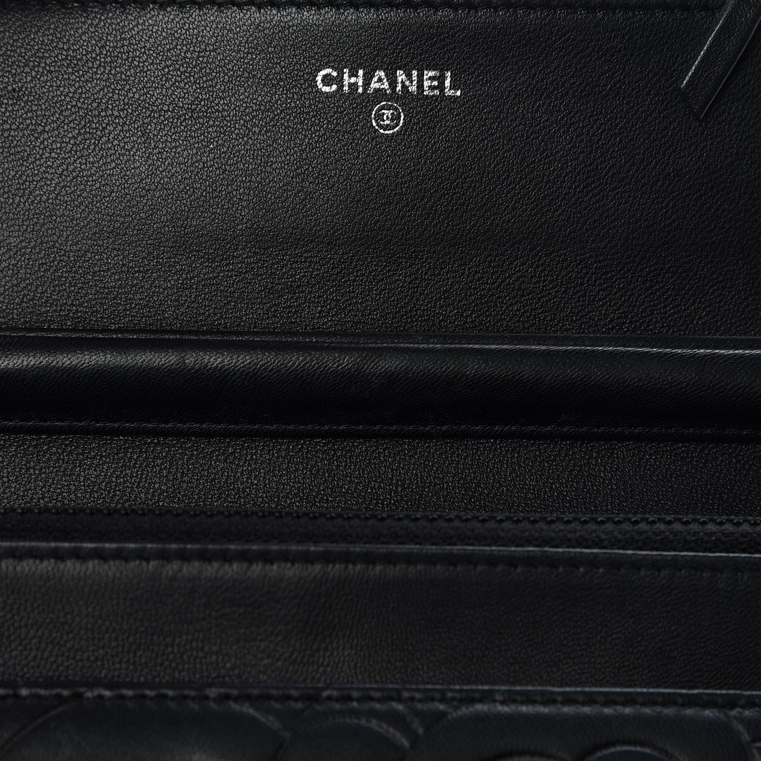 Chanel Lambskin Camellia Embossed Wallet On Chain WOC Black 10 of 18