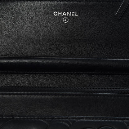 Chanel Lambskin Camellia Embossed Wallet On Chain WOC Black 10 of 18