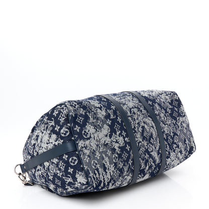 Louis Vuitton Monogram Tapestry Keepall Bandouliere 50 Bleu 3 of 10