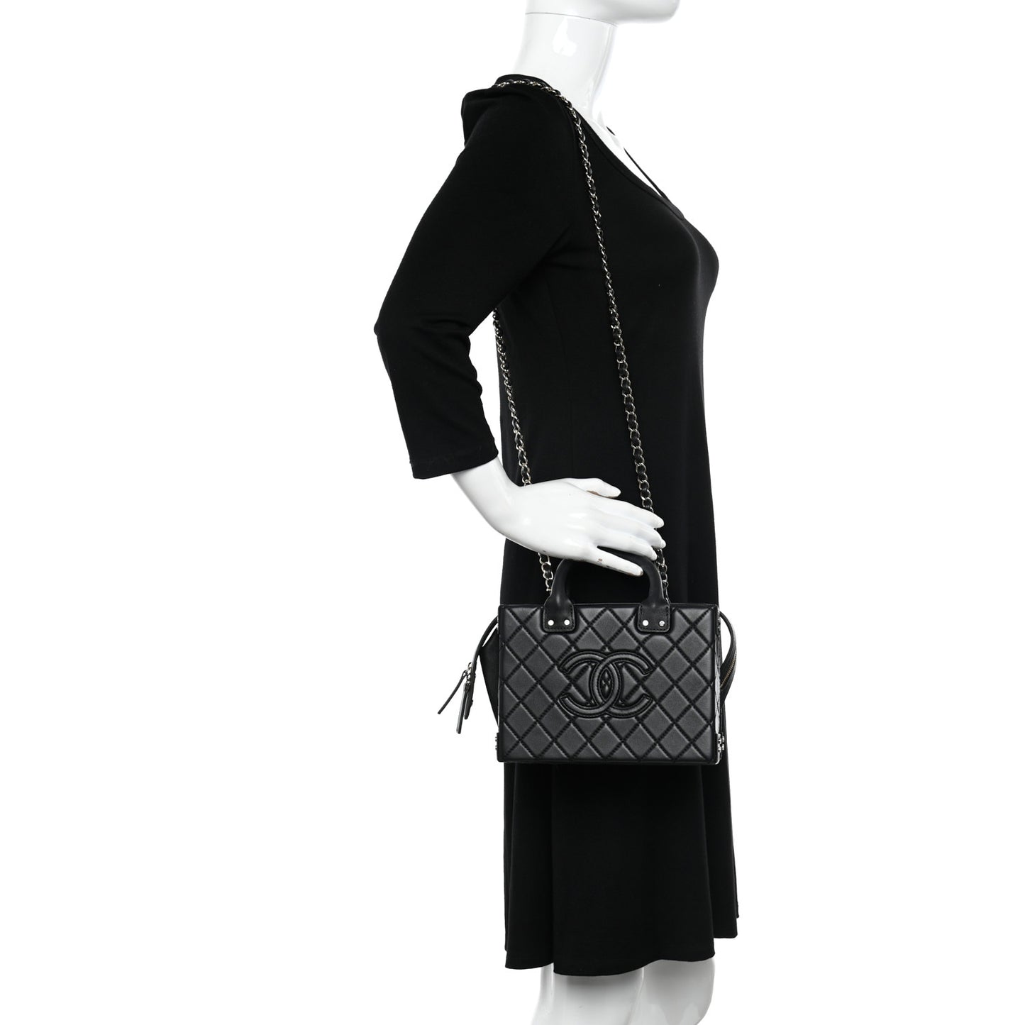 Calfskin Quilted Studded Square Vanity Case Black