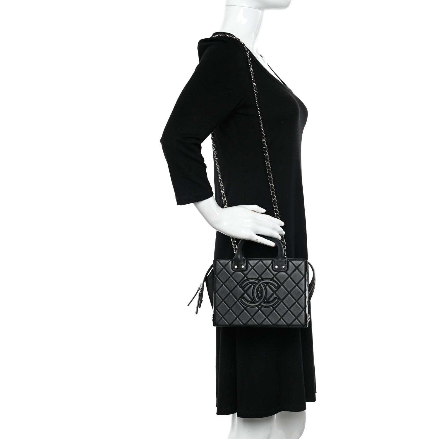 Chanel Calfskin Quilted Studded Square Vanity Case Black 3 of 11