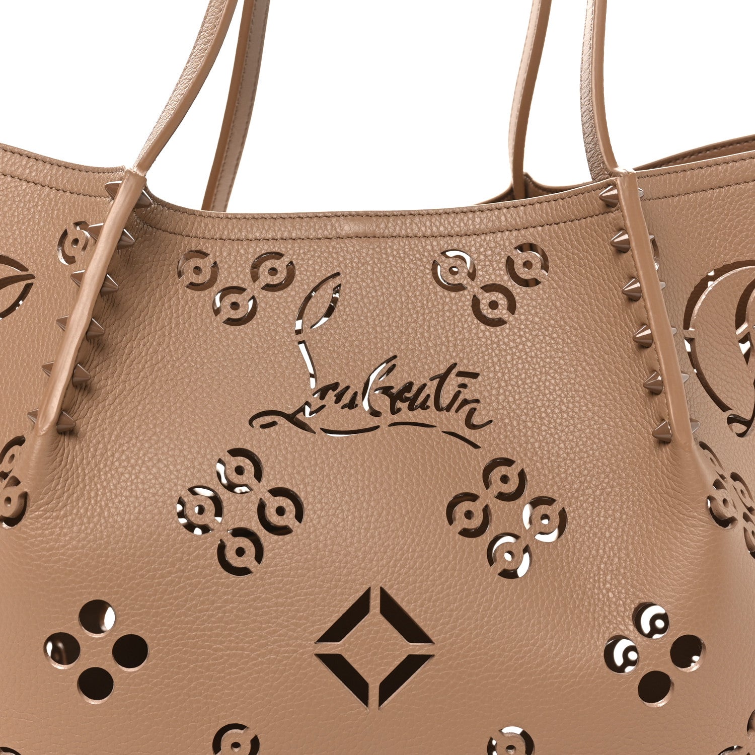 Christian Louboutin Calfskin Perforated Loubinthesky Large Cabarock Spikes Tote Roca 8 of 10