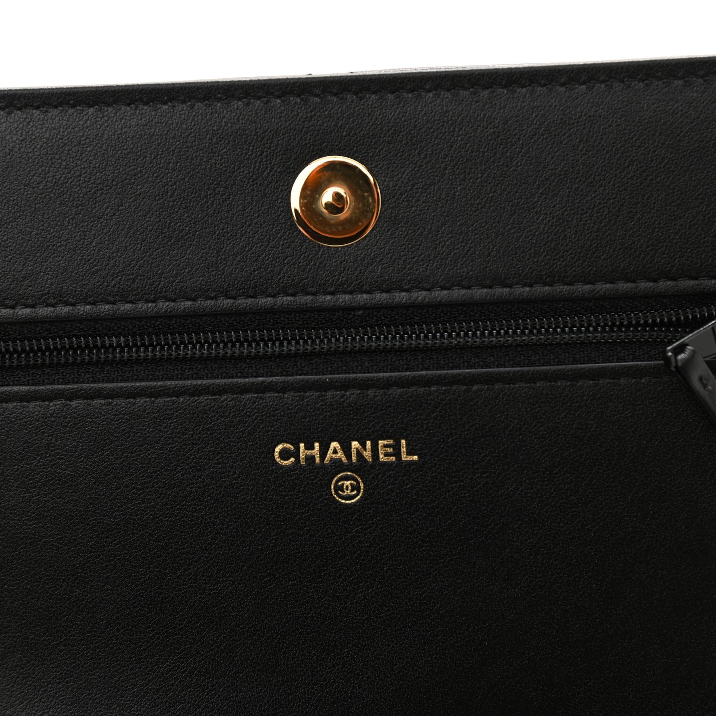 Lambskin Double Stitch Quilted Wallet On Chain WOC Black