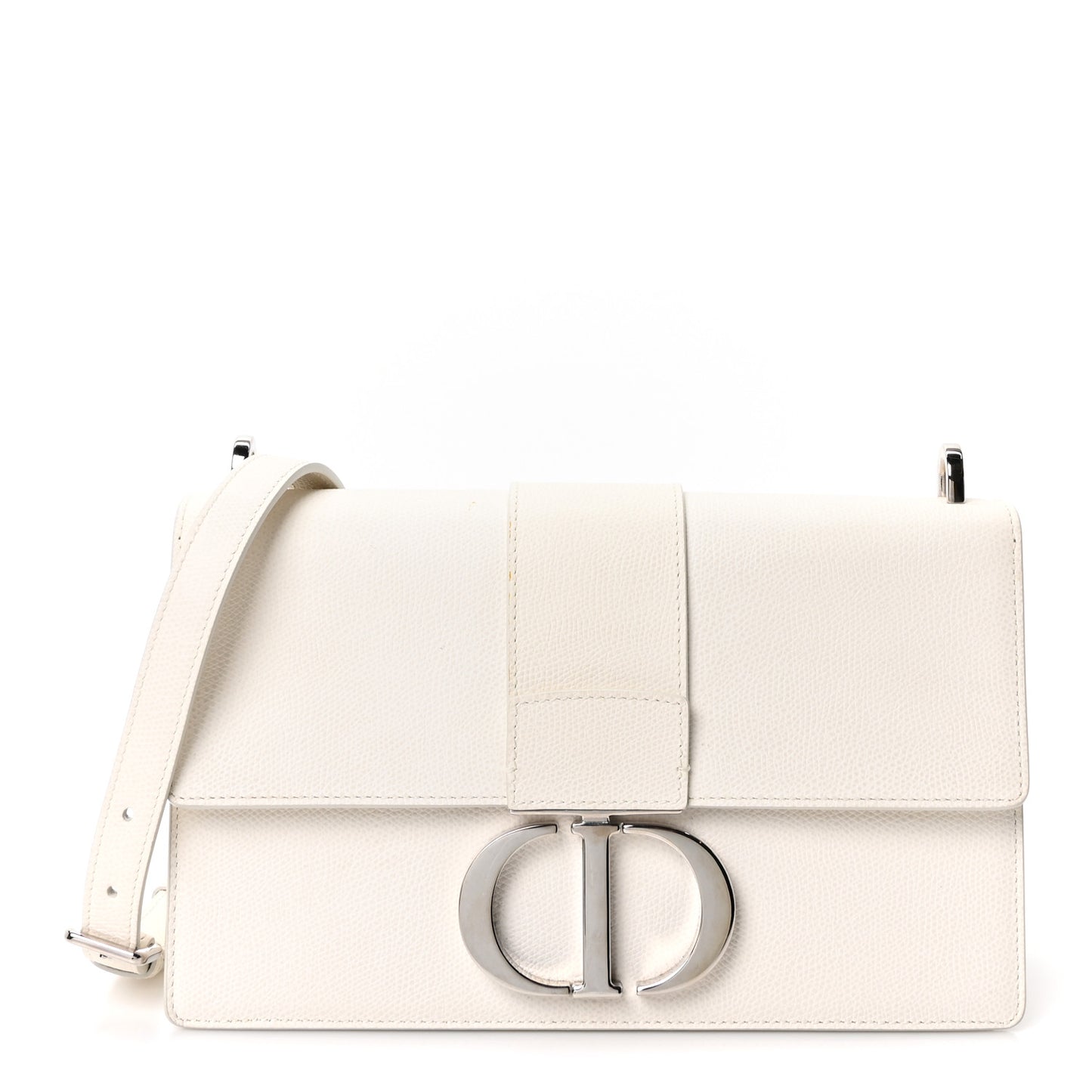 Grained Calfskin 30 Montaigne Chain Flap Bag White