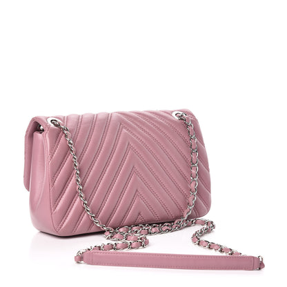 Chanel Lambskin Chevron Double Stitch Medium Single Flap Pink 3 of 14