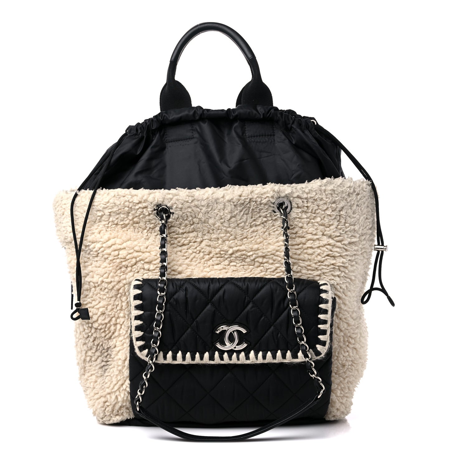 Wool Nylon Quilted Coco Neige Tote Black Ecru