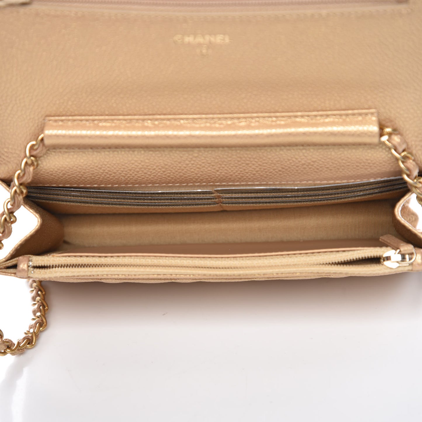 Pearly Caviar Quilted Wallet On Chain WOC Gold