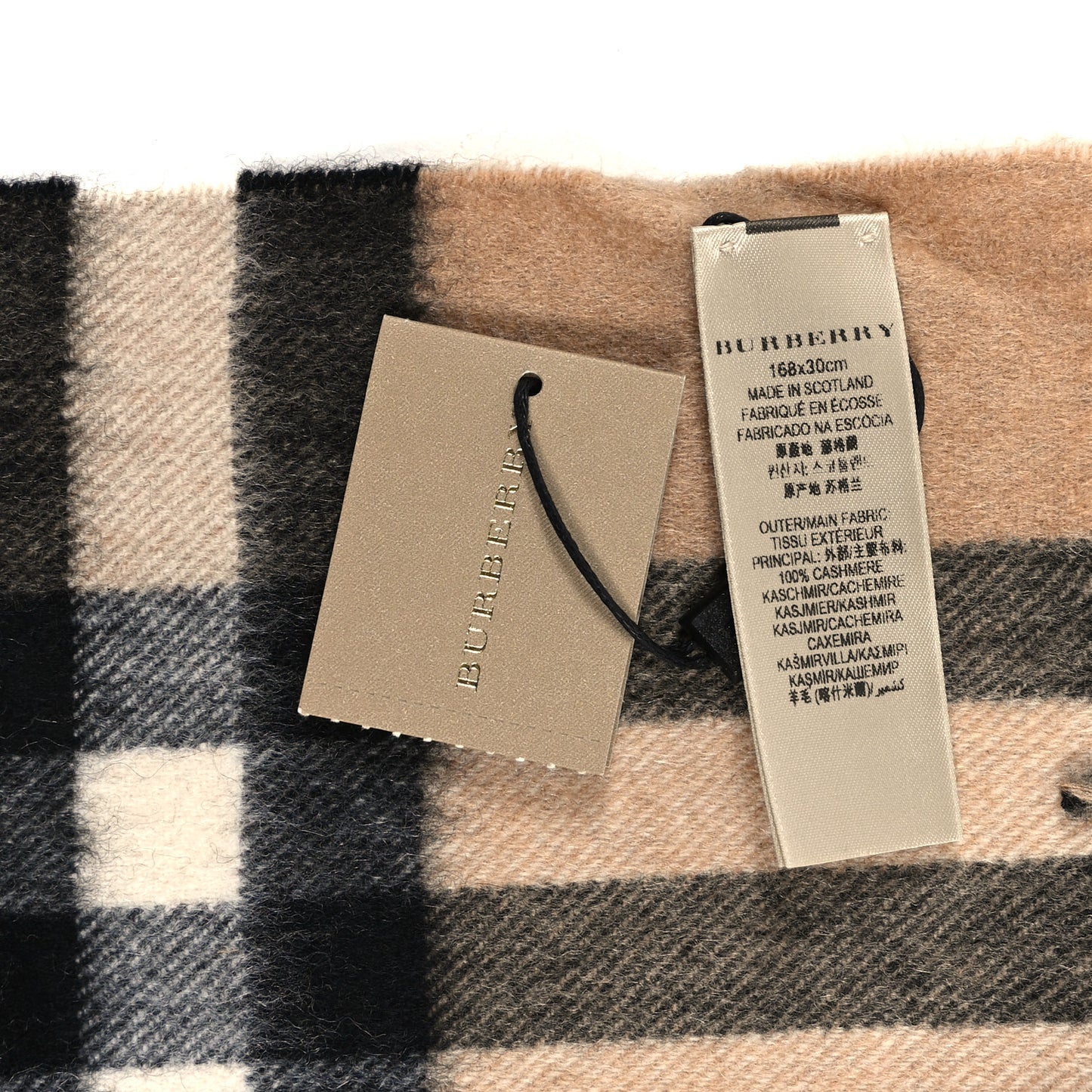 Cashmere Giant Check Fringe Scarf Archive Beige