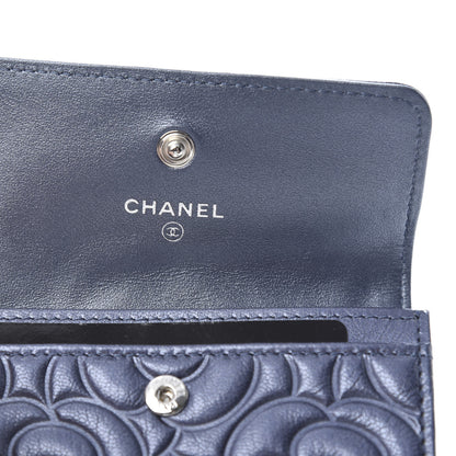 Chanel Goatskin Camellia Embossed Flap Card Holder Wallet Dark Blue 6 of 9