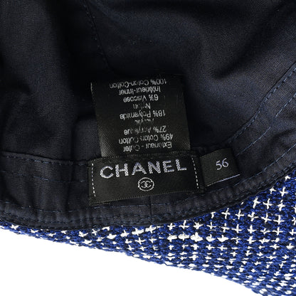 Chanel Tweed Cotton Wide Brim Hat 56 Navy White Black 8 of 8