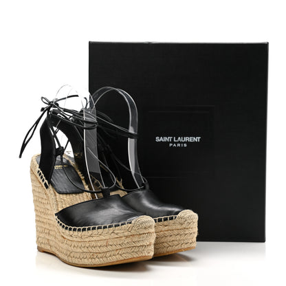 Saint Laurent Calfskin Espadrille Lace-Up Wedges 37 Black 12 of 12