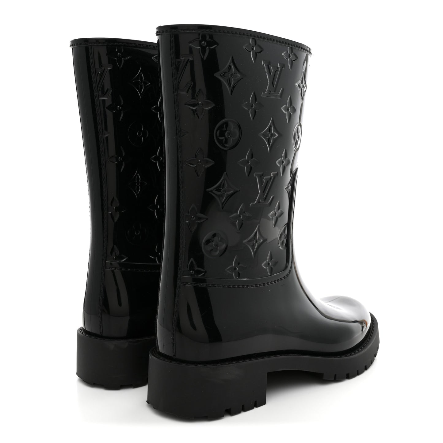Rubber Embossed Monogram Drops Flat Half Boots 38 Black