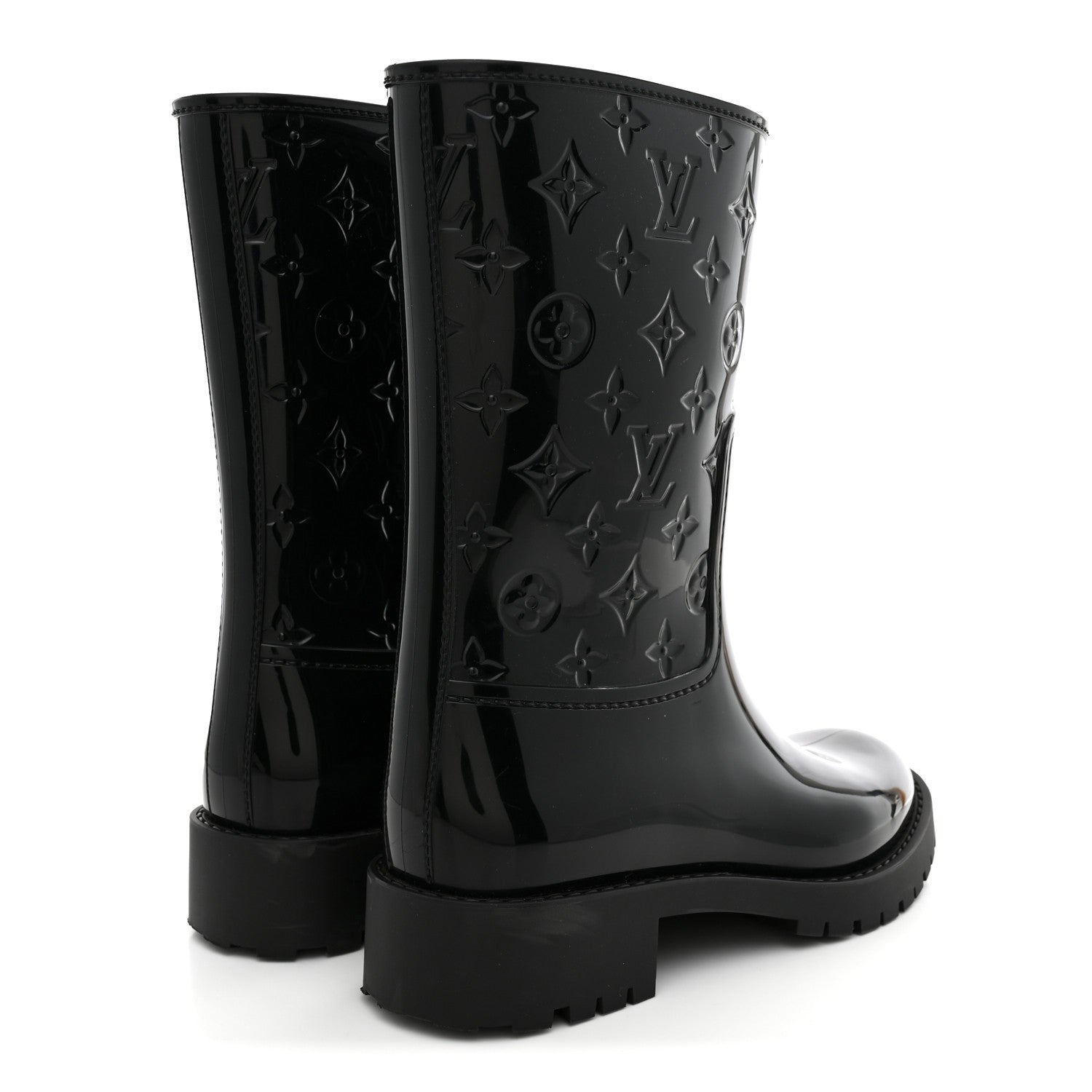 Louis Vuitton Rubber Embossed Monogram Drops Flat Half Boots 38 Black 5 of 10