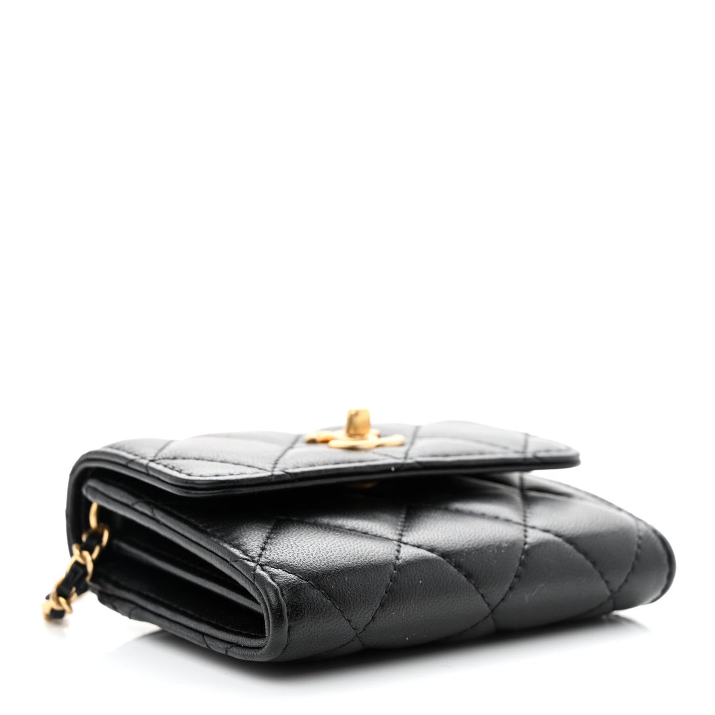 Lambskin Quilted Pearl Crush Clutch With Chain Black