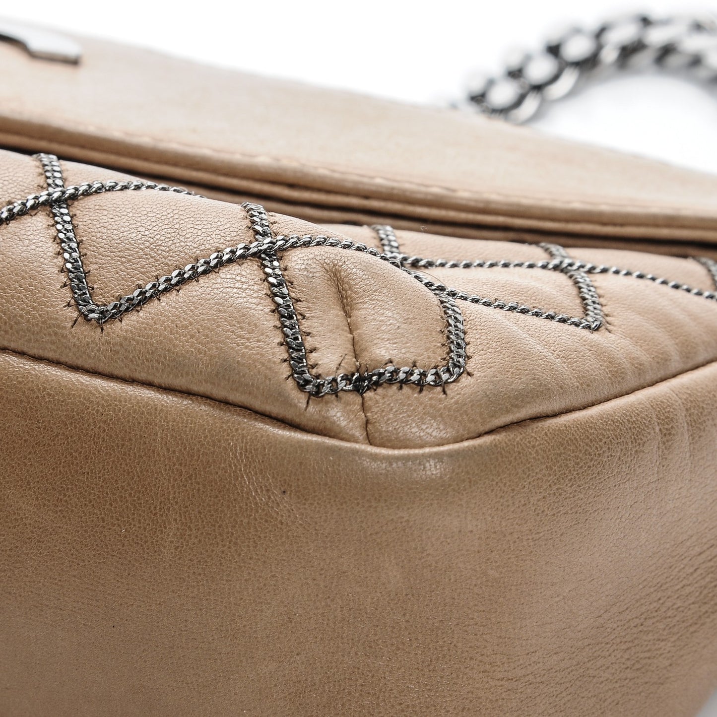 Lambskin Chain Stitch Clutch Dark Beige