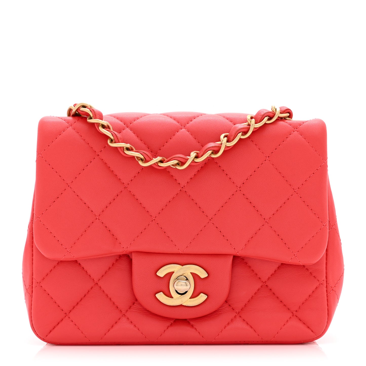 Lambskin Quilted Mini Square Flap Red