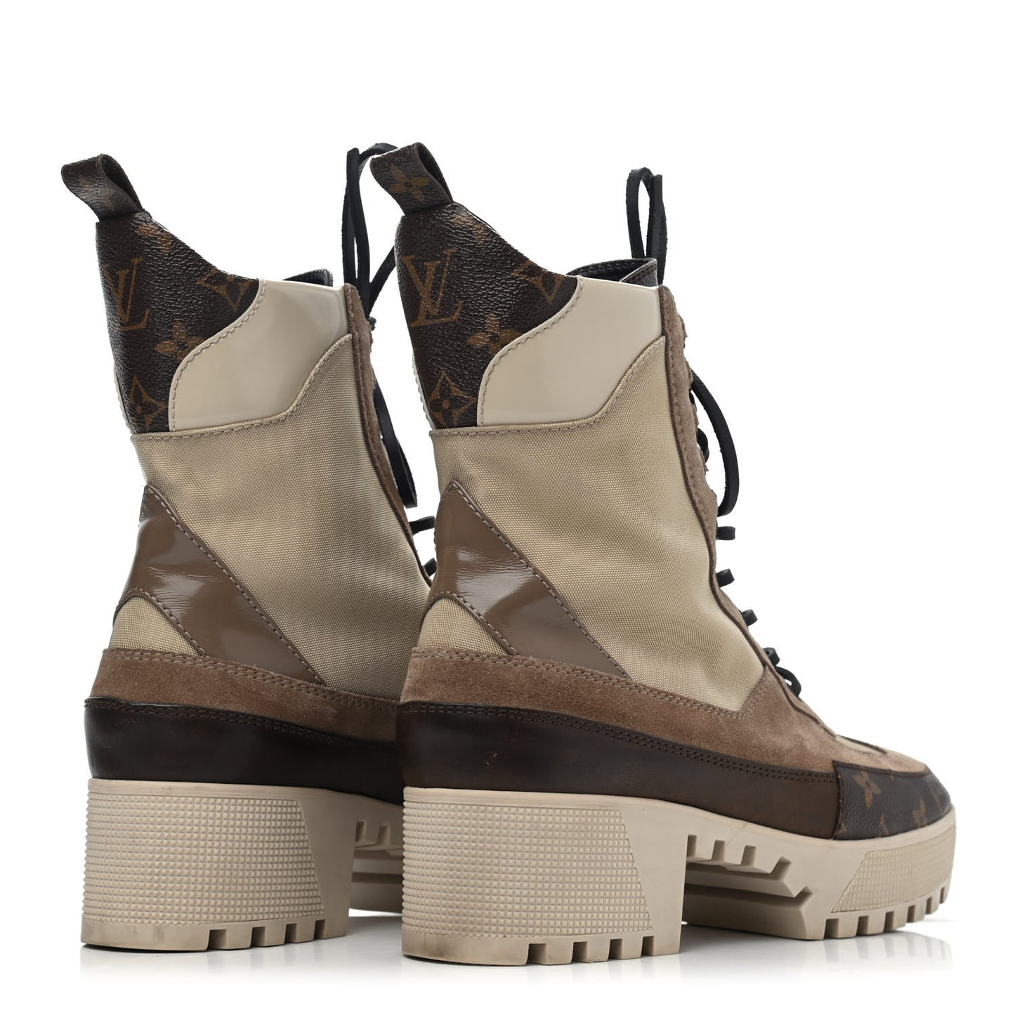 Suede Calfskin Monogram Laureate Platform Desert Boots 41 Beige