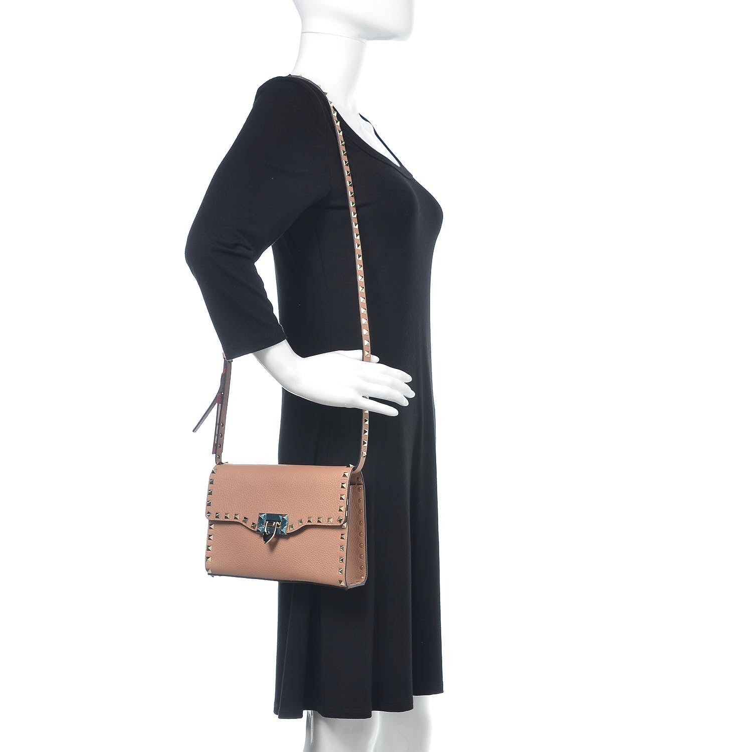 Valentino Garavani Pebbled Calfskin Medium Rockstud Flip Lock Crossbody Bag Skin Sorbet 2 of 9