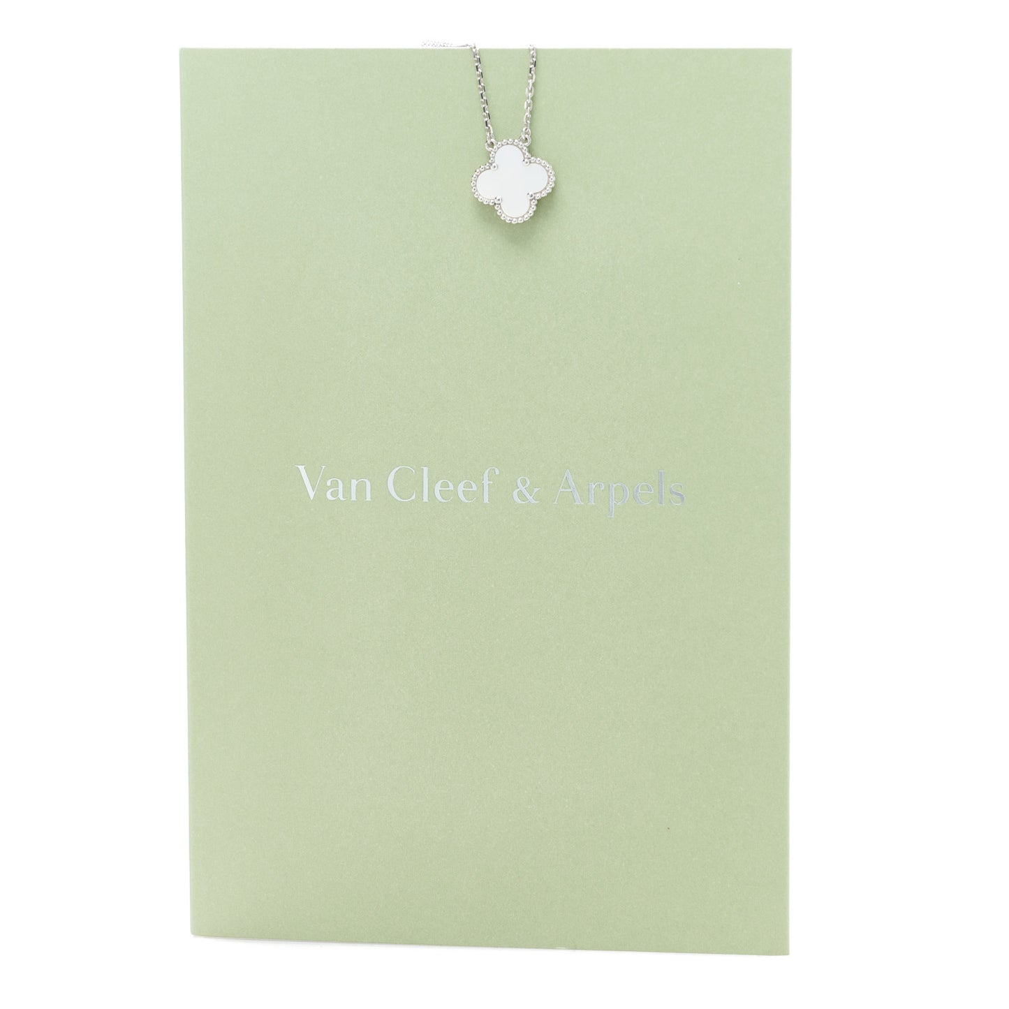 18K White Gold Mother of Pearl Vintage Alhambra Pendant Necklace